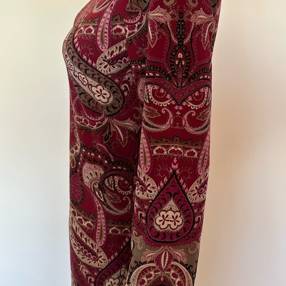 LOFT Paisley Shift Dress Burgundy Pink Size 4 | 3/4 Sleeve - Picture 6 of 8